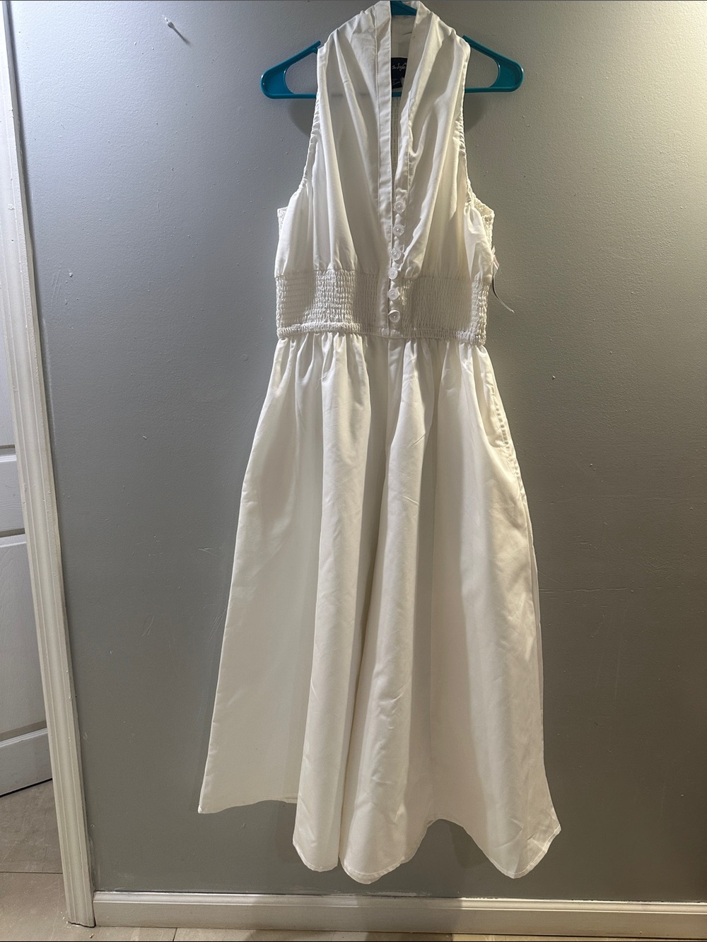 Smocked Waist White Halter Jumpsuit — Lightweight Casual Style